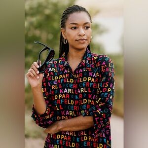 Karl Lagerfeld Multicolor Logo Button Down Shirt
